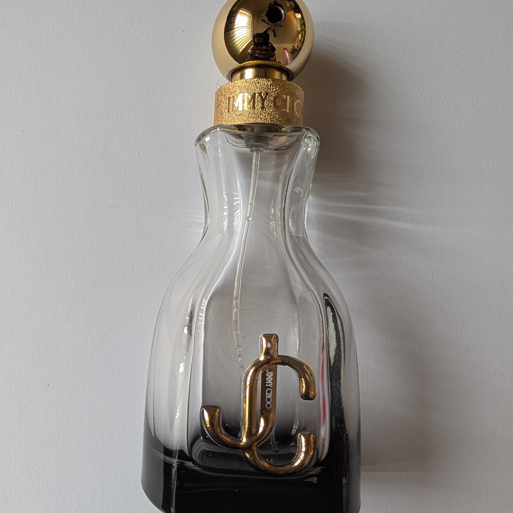 Empty Jimmy Choo Perfume Bottle w/ Gold Accents, I Want Choo Bottle, 1.3 Fl. Oz.